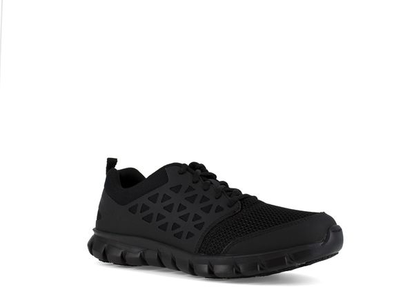 Reebok Work Women's Sublite Cushion Soft Toe Athletic Work Shoe ESD - Black - Profile View