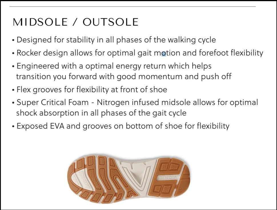 Midsole / Outsole Features of the Vionic Walk Stride Shoe