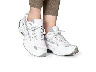 Women's Orthotic Walking Shoes Shown on Feet.