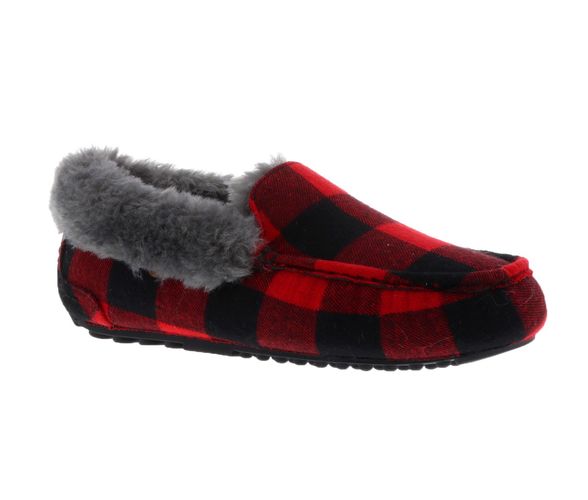 Lamo Aussie Moc Slippers EW1535 - Red Plaid - Profile View