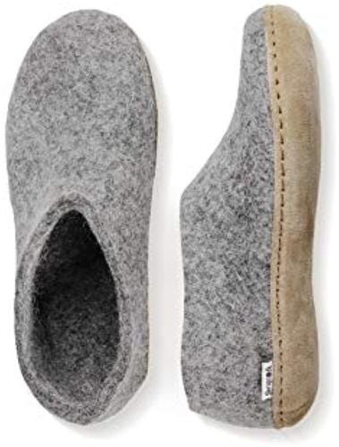 Glerups Wool Closed Heel Unisex Slipper Shoe - Leather Sole - Model A - Grey