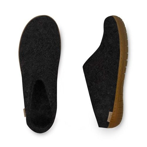 Glerups Wool Open Heel Unisex Slipper / Slip-on Clog - Rubber Sole - Model BR - BR Charcoal/Honey 5