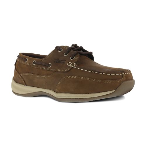 Rockport Works Men's Sailing Club 3 Eye Tie Boat Steel Toe EH CSA Shoe - Brown - Profile View