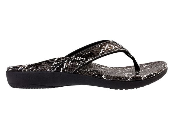 Spenco Yumi Nuevo Snake Women's Orthotic Thong Sandal - Black - Profile