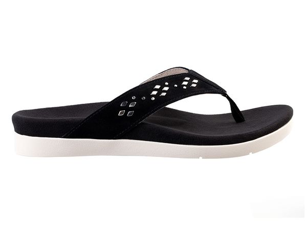 Spenco Laguna Stud Women's Orthotic Suede Sandal - Black - Profile