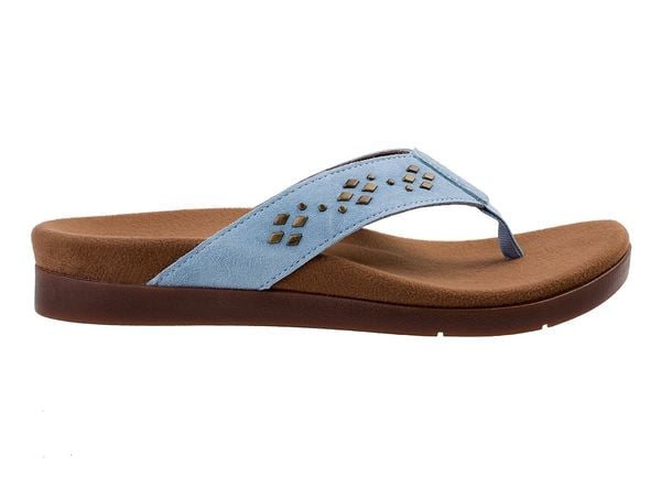 Spenco Laguna Stud Women's Orthotic Suede Sandal - Blue Glass - Profile