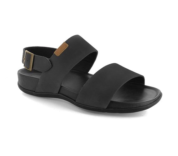 Strive Alabama - Men\'s Arch Supportive Leather Sandal - Black - Angle