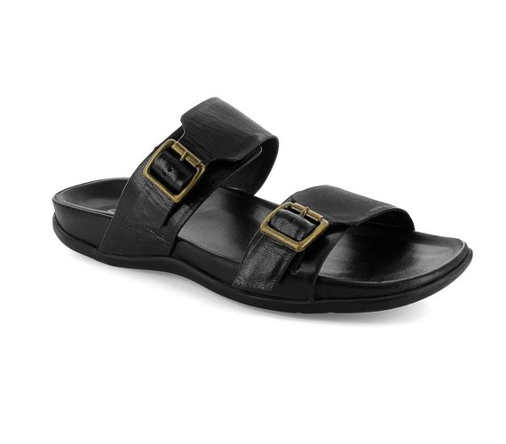 Strive Caprera - Women\'s Casual Arch Supportive Buckle Sandal - All Black - Angle