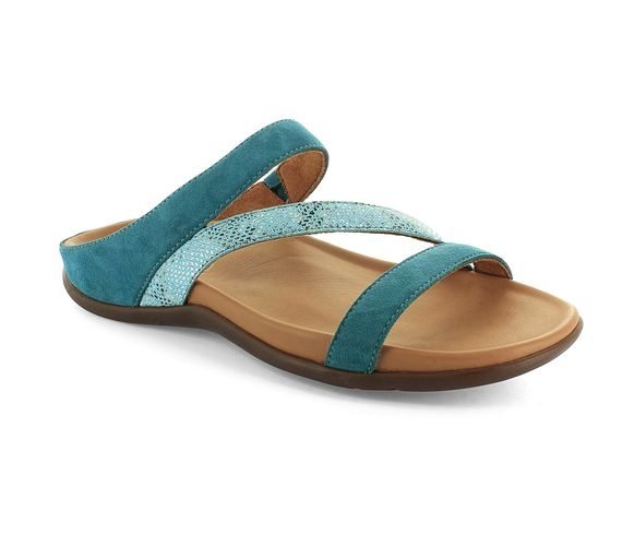 Strive Trio II - Women's Strappy Sandal with Arch Support -  Trio Ii  Turquoise/Snake Angled