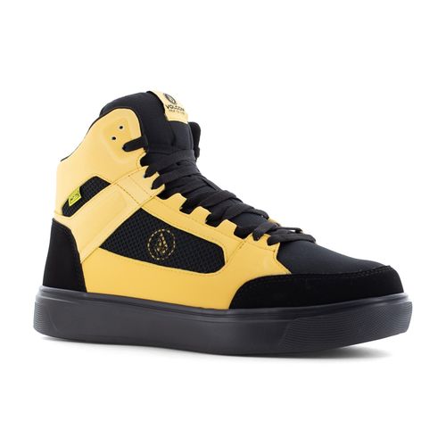 Volcom Evolve Men's Safety Toe High Top with Metarsal Guard Work Shoe - Comp Toe - SD10 - SR - Met Guard - Black And Yellow - Angle main
