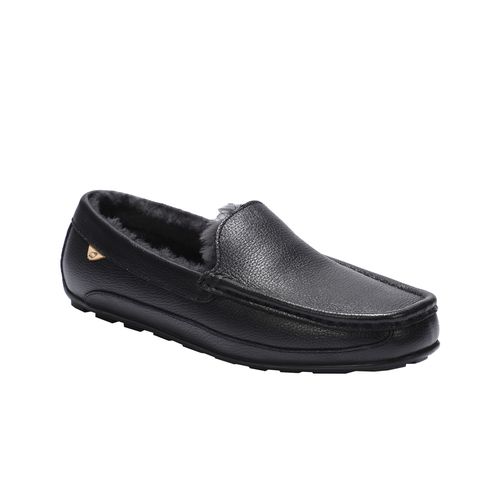 Lamo Grayson Men's Leather Slippers EM2254 - Black - Profile View