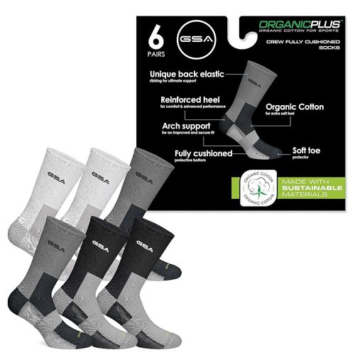 GSA OrganicPlus+ Crew Fully Cushioned Men's Socks - Multipack