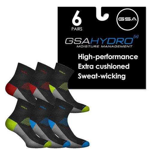 GSA Hydro+  Low Cut Extra Cushioned Men's Socks - Black/Red/Green/Blue