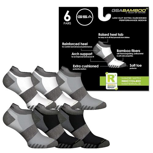 GSA Bamboo+ Low Cut Ultralight  Men's Socks - White/Gray/Black