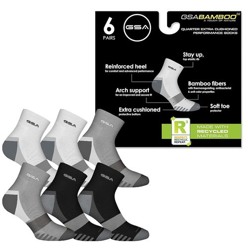 GSA Bamboo+ Quarter Half Terry Men's Socks - White/Gray/Black