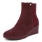 Vionic Skylar Women's Comfort Wedge Short Boot - Portwine Suede - Left angle