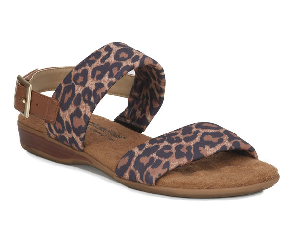 Ros Hommerson Cabana Women's Comfort Sandal - Leopard Fabric Luggage Atanado Leather - Top View