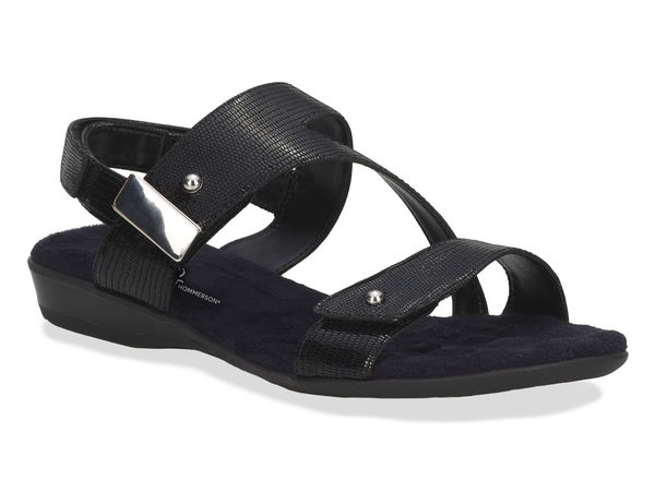 Ros Hommerson Chloe Women's Adjustable Strap Sandal - Black Patent Lizard Print Leather - Main View