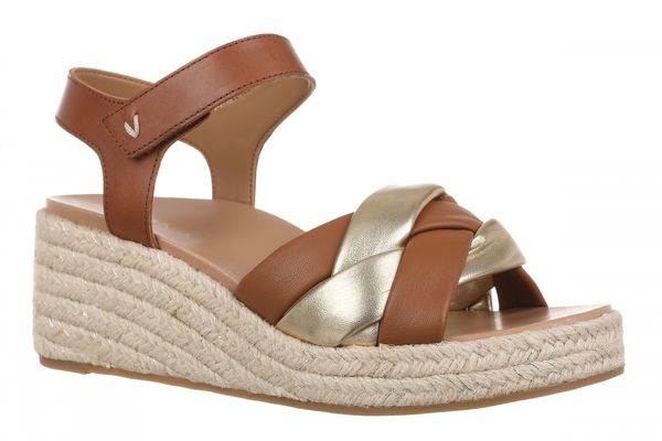 Vionic Saratoga Women's Wedge Comfort Espadrille Sandal - Tan/gold - Angle main