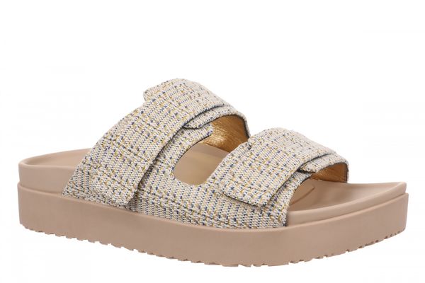 Vionic Riviera Women's Comfort Slide Sandal - Cream/gold - Angle main