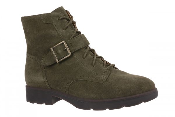 Vionic Catina Women's Mid Shaft Short Boot - Comfortable Orthotic Arch Support Lace-Up - Dark Olive - Angle main