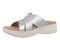 Vionic Starla Women's Orthotic Slide Sandal - Adjustable Buckle Comfort Platform - Silver - Left angle