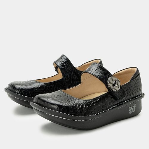 Alegria Paloma Classic Rocker Comfort Arch Support Women's Mary Jane Shoe - Black Embossed Rose - 1