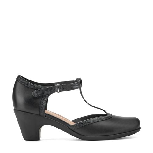 Easy Spirit Cara T-Strap Cushioned Arch Support Women's Dress Shoe - Black Leather - 1