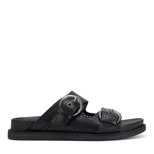 Earth Francii Cushioned Double-Buckle Women's Flat Sandal - Black Leather - 1