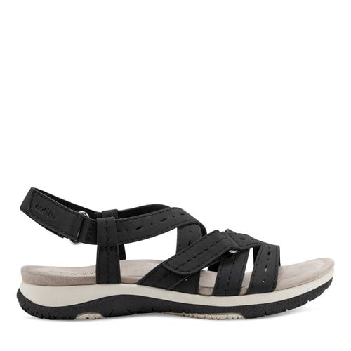 Earth Samsin Round Toe Strappy Casual Flat Sandal - Cushioned Arch Support Women's Casual Flat Sandal - Black - 1