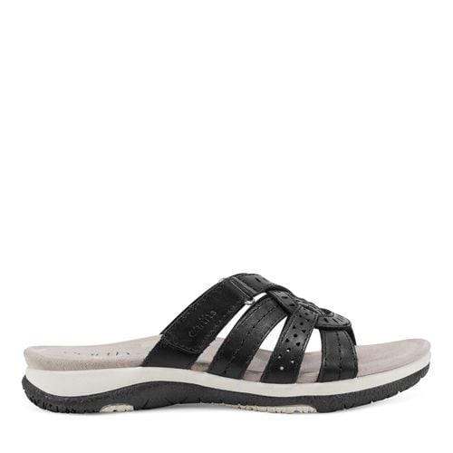 Earth Sassoni Strappy Cushioned Arch-Support Slip-On Women's Flat Sandal - Black - 1