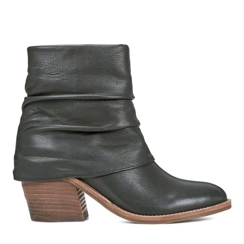 Earth Savvy Block Heel Ruched Bootie Cushioned Arch Support Women's Ankle Boot - Black Leather - 1