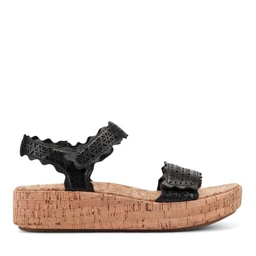 Earth Slata Cushioned Cork-Footbed Women's Casual Leather Sandal - Black Leather - 1