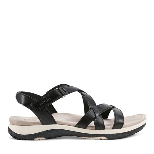 Earth Sterling Arch-Support Cushioned Strappy Women's Flat Sandal - Black Leather - 1