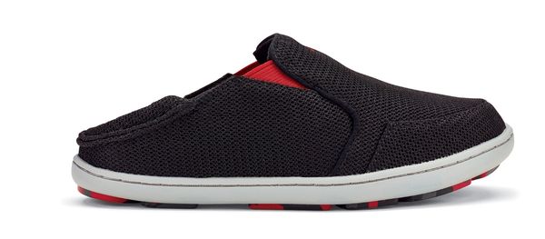 OluKai Nohea Mesh - Boy's Supportive Shoes - Black / Deep Red - Drop-In-Heel