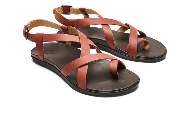 OluKai Upena Women's Leather Slingback Sandals - Cedar Wood / Dark Java - Pair