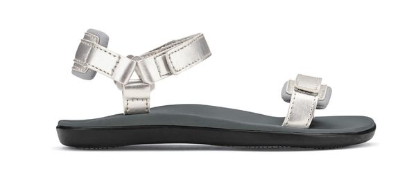 Olukai Luana Girl's Comfort Adjustable Strap Sandals - Silver/Pale Grey - Profile main
