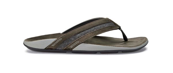 Olukai 'Ikoi - Men's Supportive Leather Sandal - Charcoal / Charcoal - Profile