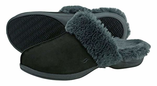 Powerstep Luxe Women's Orthotic Slippers - Memory Foam Slip-Ons with Arch Support - Black