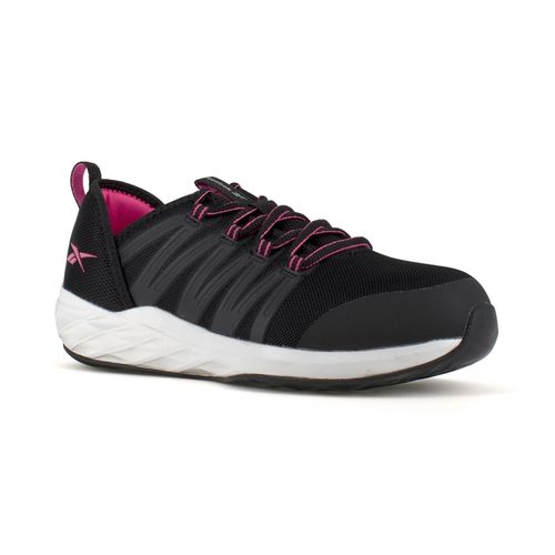 Reebok Work Women's Astroride Steel Toe Static Dissipative Athletic Shoe -  Black and Pink - Profile View