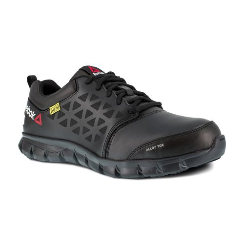 Reebok Work Men's Sublite Cushion Alloy Toe Comfort Athletic Work Shoe Met Guard - Black - Profile View