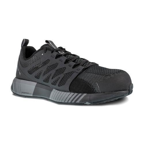 Reebok Work Men's Fusion Flexweave Comp Toe Athletic Work Shoe - Black and Grey - Profile View