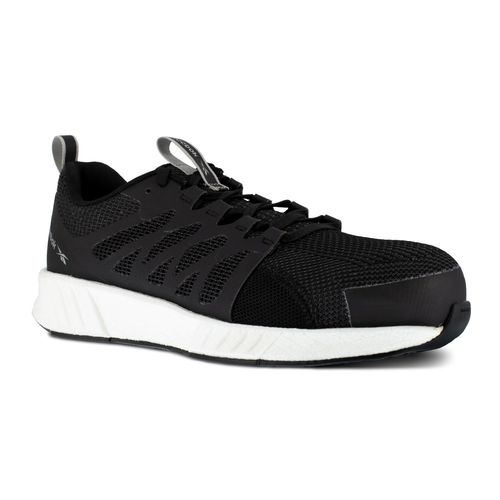 Reebok Work Men's Fusion Flexweave Comp Toe Athletic Work Shoe ESD - Black and White - Profile View