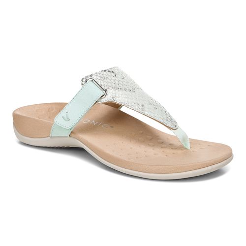 Vionic Wanda Women's Leather T-Strap Supportive Sandal - Seafoam Snake - 1 profile view
